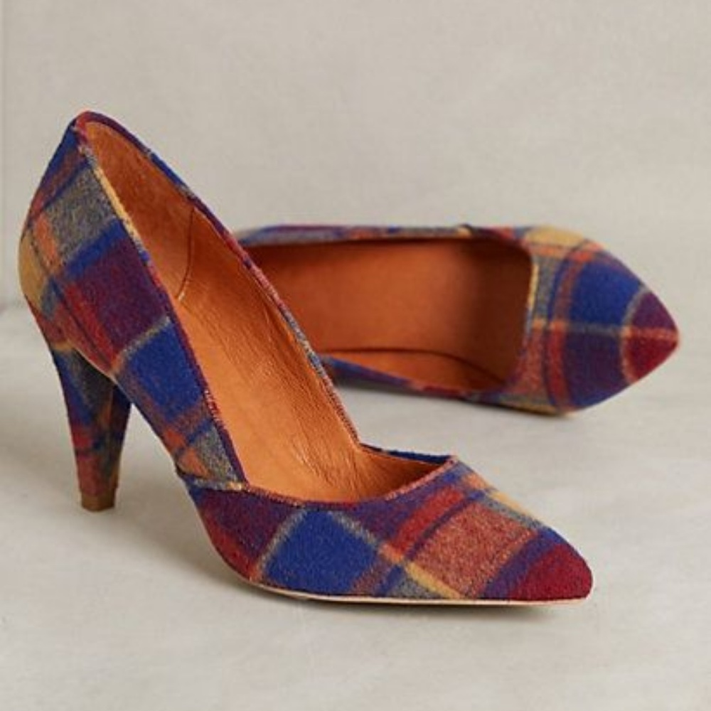 Anthropologie tartan plaid heels size 6.5